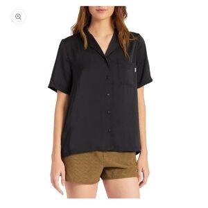 Brixton Boyfriend Bowling Bunker flight woven Button Up medium black womens